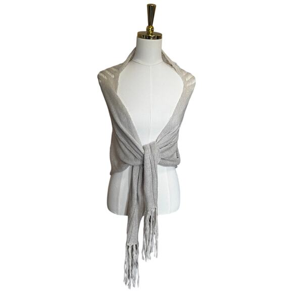Free People Knit Wrap Scarf Shawl Fringe Convertible Boho Cream 72” Wide